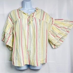 Peyton & Parker Women’s Sz Large Boho Multi Tiered Ruffled Sleeve Striped Top
